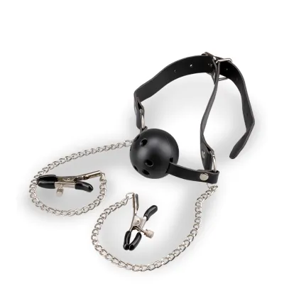 Gag ball BDSM avec pinces à seins
