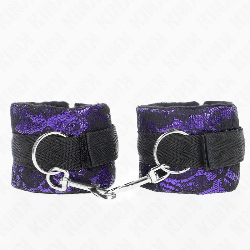 Menottes Velours Dentelle Nylon Violet Noir - KINK
