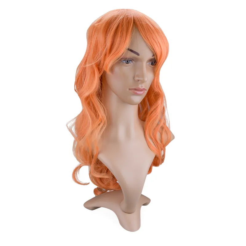Perruque cheveux roux longs et ondulés avec frange