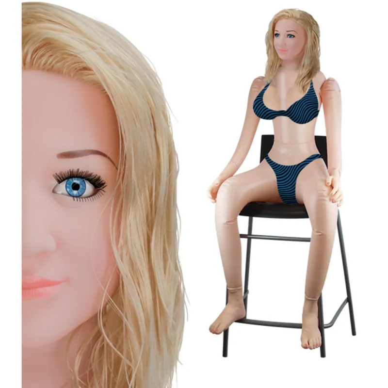 Poupée gonflable réaliste assise blonde vibrante Roxane