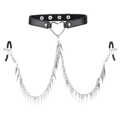 Collier avec Pince-Tétons SPIKE HEART Noir