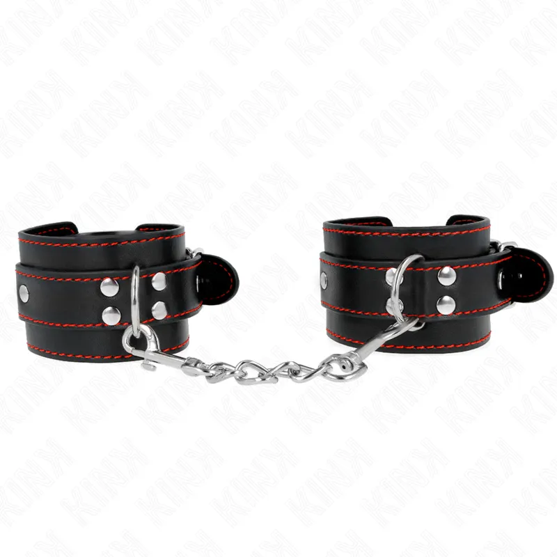 Menottes Poignets Kink Noir Doublure Rouge Réglable - Kink