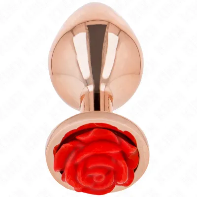 Plug anal en métal or rose avec ornement rose rouge taille M - Kink