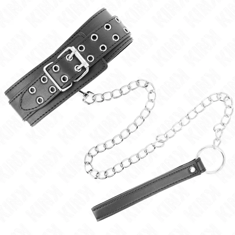 Collier BDSM avec Bracelet 65 cm Boucles Argent - KINK