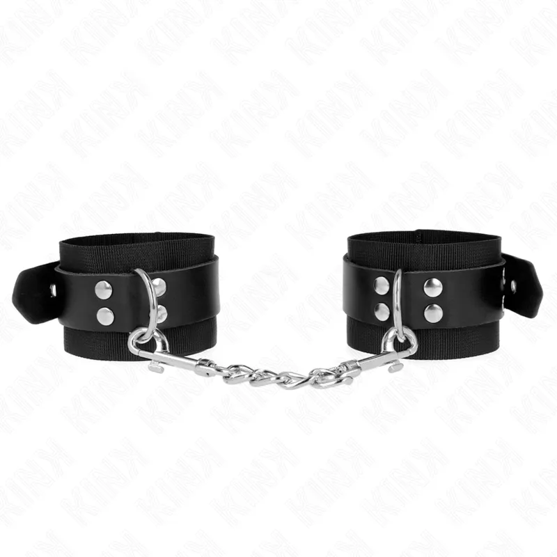 Bracelets BDSM Nylon Cuir Noir Ajustables 19-29cm - Kink
