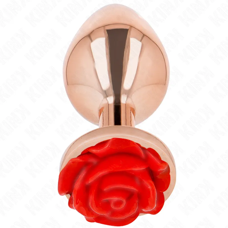 Plug anal métallique rose avec ornement rose rouge taille L - Kink