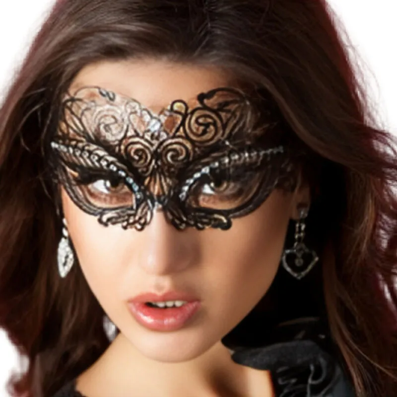Masque Érotique Noir en Laiton avec Cristaux Brillants - Chilirose