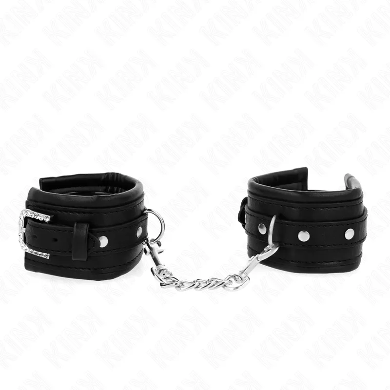 Menottes Cuir Contraintes Poignets Strass Noir Ajustable - KINK