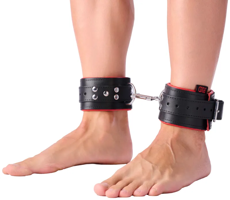Menottes en cuir Rembourrées pour Chevilles Noir-Rouge