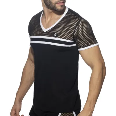 T-shirt MESH-STRIPED Noir-Blanc