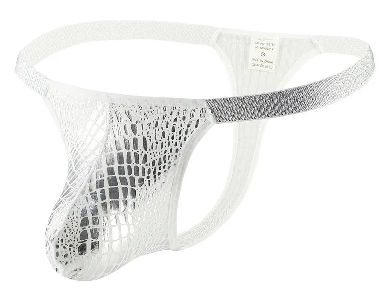 MenSexyWear String CROCO Blanc-Argenté