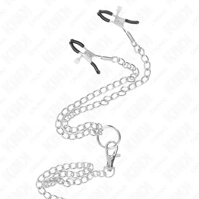 Anneau Pénien Triple Métal Chrome avec Pinces Tétons - Kink