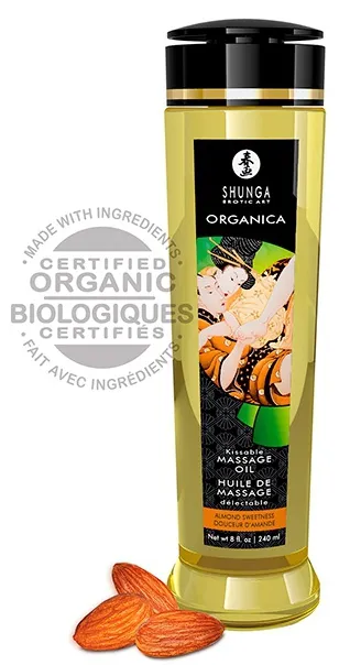 Shunga Huile de massage Bio KISSABLE Amande douce 240mL