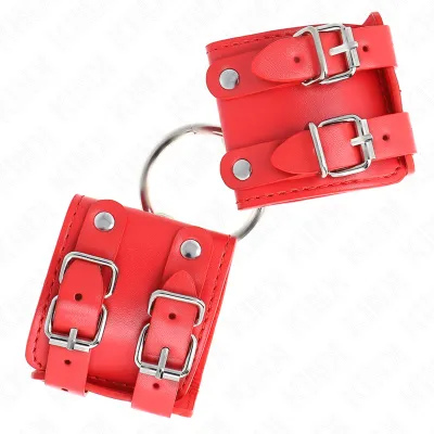 Menottes BDSM Fixes Anneau et Clous Réglables Rouge - Kink