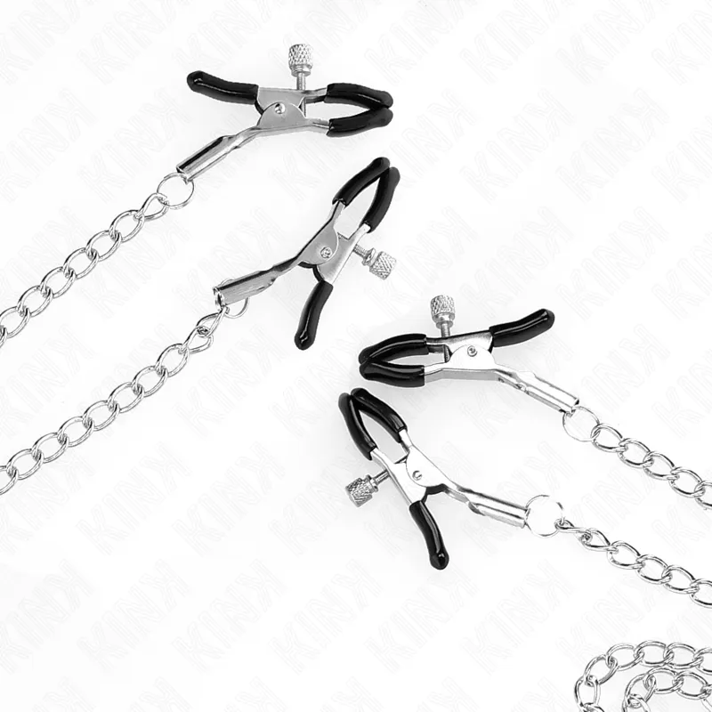 Kit de 4 pinces réglables tétons et clitoris argentées - Kink