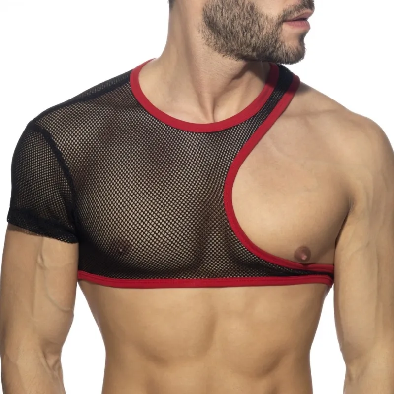 Crop Top IRREGULAR MESH Noir-Rouge