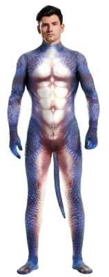 Combinaison Cosplay Dinosaure RAPTUS Bleu-Blanc