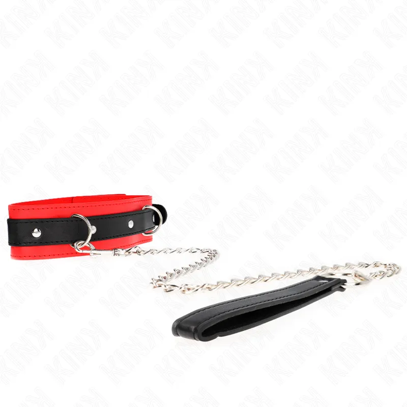 Collier BDSM Basic avec Laisse Rouge 65 cm - KINK