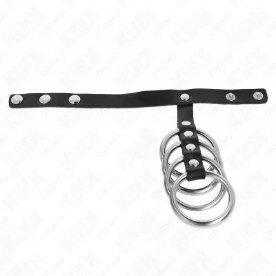 Anneaux Péniens Métalliques Connectés 4pc Sangle Cuir - KINK