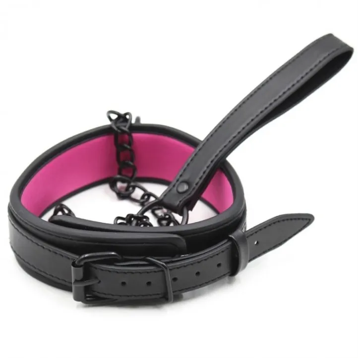 Collier SM et Laisse Noir et Rose