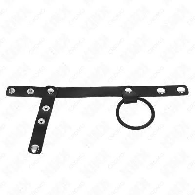Anneau pénis silicone 3,8 cm avec séparateur de balles et sangle cuir - Kink