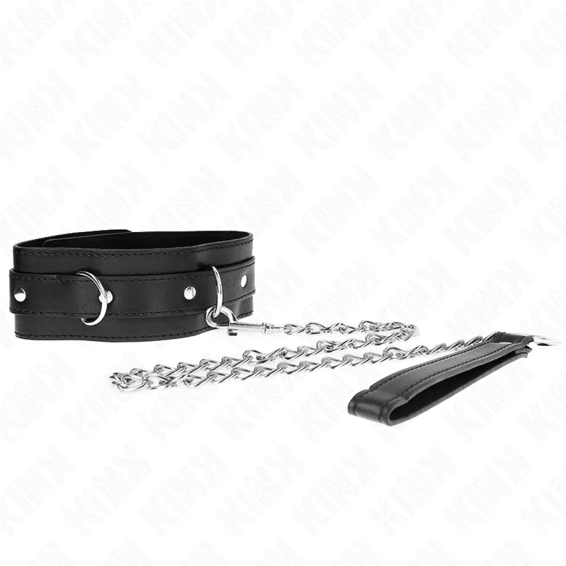 Collier Bondage avec Laisse Cuir Noir 65cm - KINK