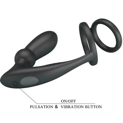 Anneau Pénien Emoni avec Plug Anal 12 Vibrations Noir - Pretty Love