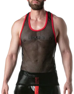 LEADER Débardeur en mesh TANK TOP Noir-Rouge