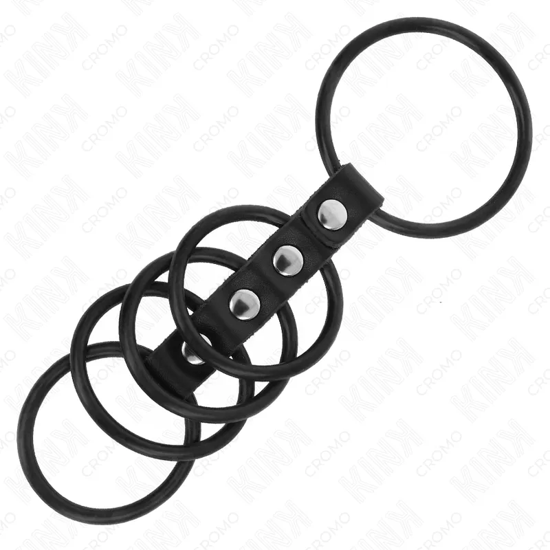 Anneaux péniens connectés en silicone et cuir 3,8-4,8 cm - Kink