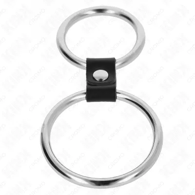 Anneau Pénien Double Métal Cuir Réglable 3,7-5cm - KINK