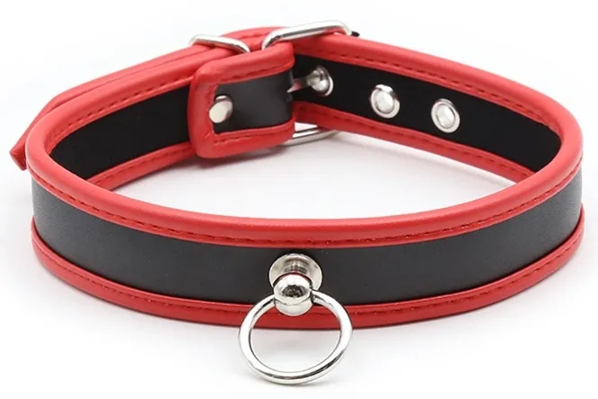 Collier O RING Simili Noir-Rouge