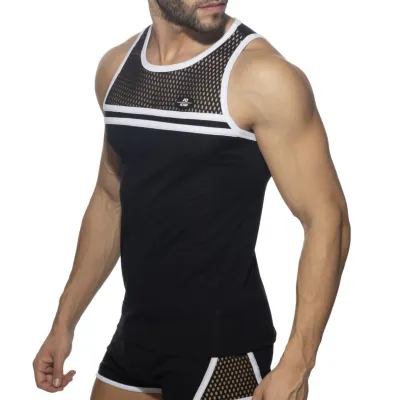 Débardeur MESH-STRIPED Noir-Blanc