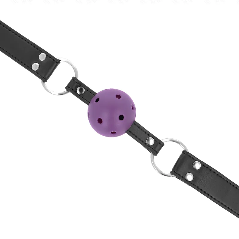 Bâillon boule respirant 4 cm violet avec double rivet - Kink