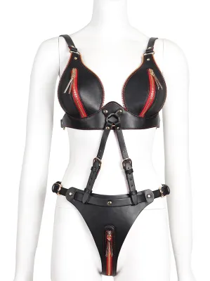 Kinky Party Ensemble Ouvert 2 Pièces LEATHCROSSED Noir et Rouge