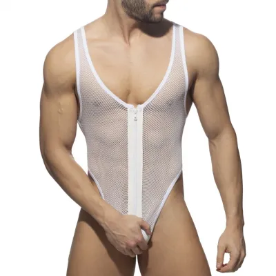 AD Fetish Body String ZIP MESH THONG Blanc