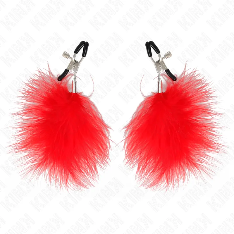 Pince à tétons avec plumes rouge - Kink