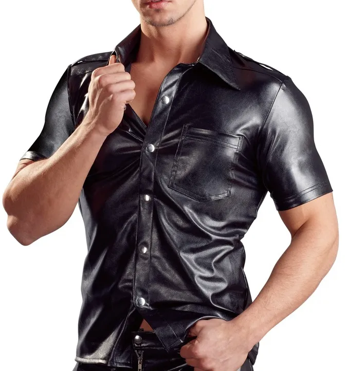 Svenjoyment Chemise LEO imitation Cuir Noir