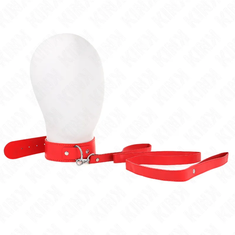 Collier Bondage avec Laisse 116 cm Rouge Ajustable - KINK