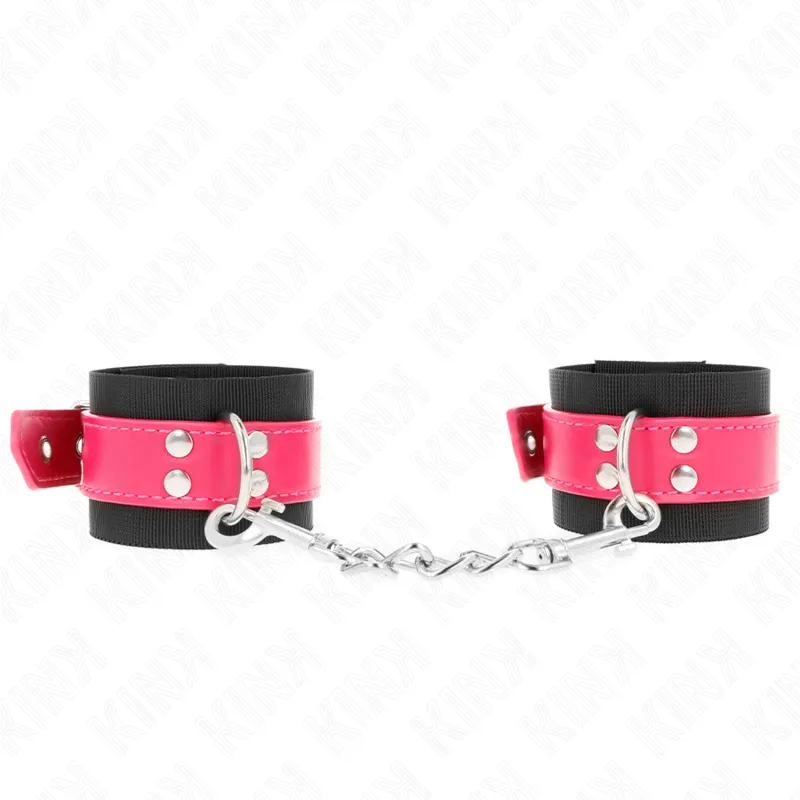 Menottes Poignets KINK Nylon Noir Cuirette Rose - KINK