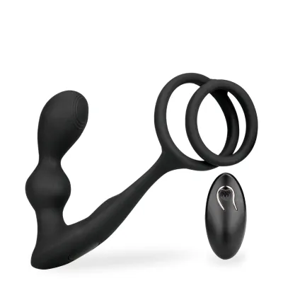 Vibromasseur anal Stimulateur prostatique vibrant avec double anneau Gia - Noir