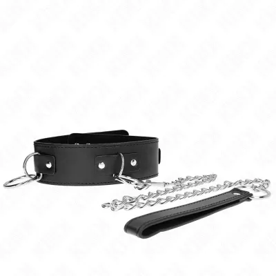 Collier Cuir avec Laisse 65cm 3 Anneaux Réglable - KINK