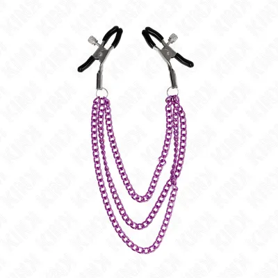 Pinces à tétons réglables avec 2 chaînes violettes - Kink