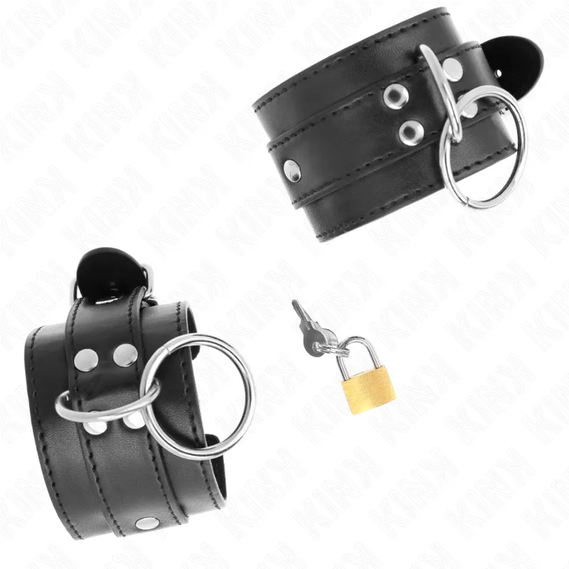 Menottes Cuir Joint Torique Verrouillées Noires - Kink