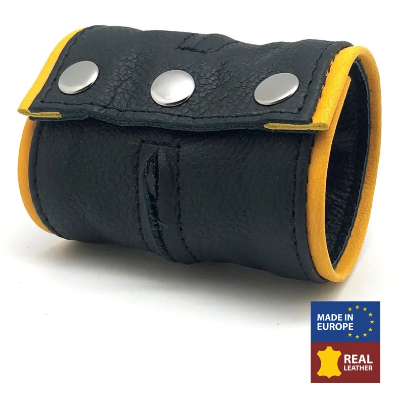 The Red Poignet bracelet de force en cuir - Noir/Jaune- avec zip