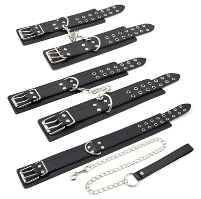 Kit Collier-Laisse et menottes DOUBLE PIN Noir