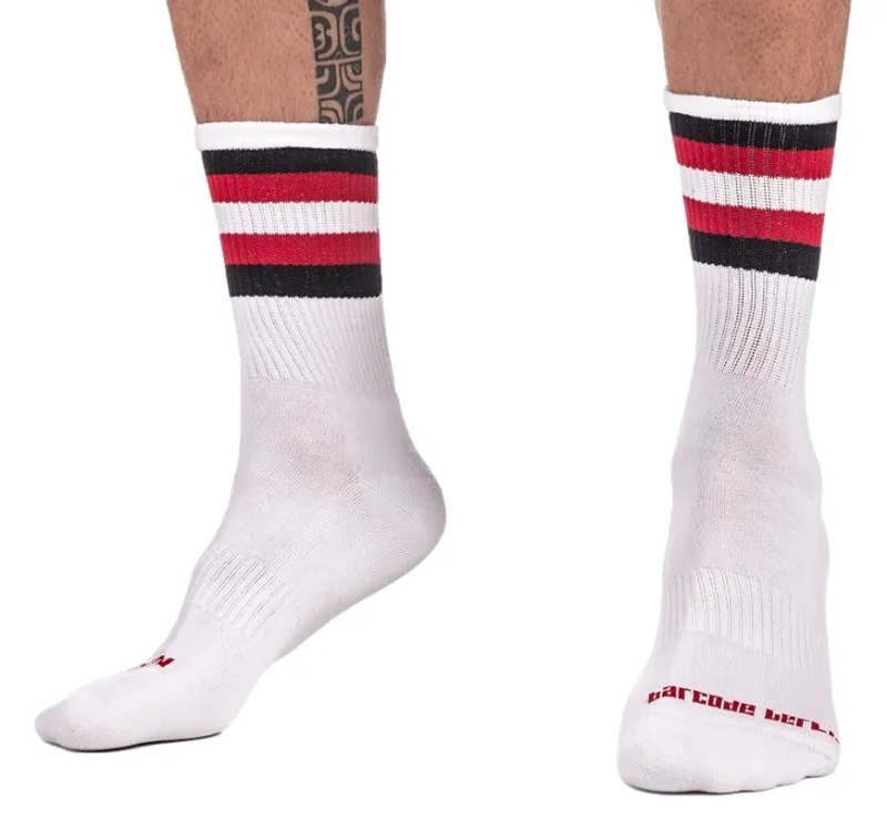 Barcode Berlin Chaussettes HALF SOCKS Stripes Blanc Noir Rouge