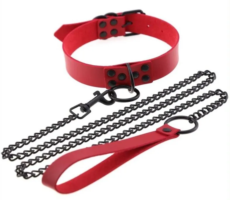 Collier-Laisse PUNK Rouge
